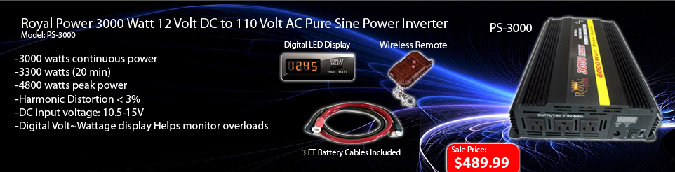 pure sine 3000 watt power inverters 12volt dc to 110 volt ac